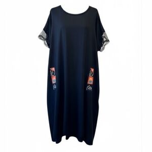 Verda Black Maxi Dress with Tulle Sleeves and Embellished Pockets